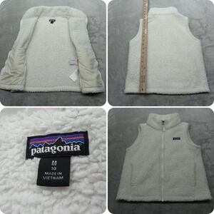 Patagonia Vest Youth Medium 10 White Fuzzy Fleece‎ Full Zip Los Gatos Outdoor